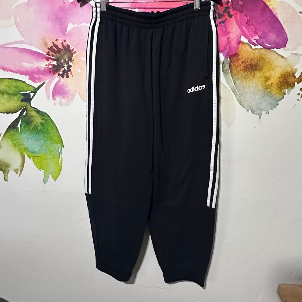 Adidas pant size Lg Black/ White Track Pockets Athletic Elastic Ankle Drawstring